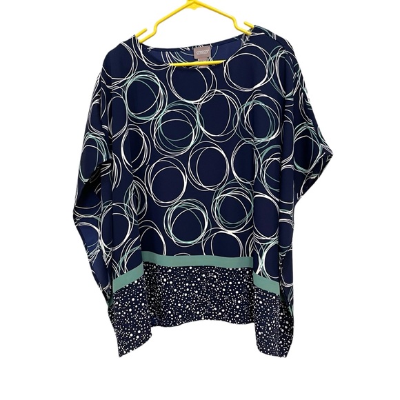Chicos Patterned Boxy Fit Oversized Blouse Navy Blue Arm Holes Womens S/M - Picture 1 of 8